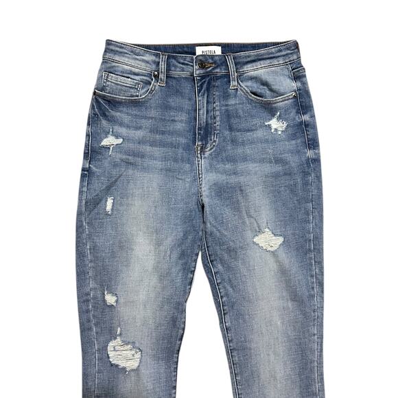 Pistola High Rise Distressed Skinny Jeans size 29 Medium Wash Blue Stretch Denim - Picture 2 of 6